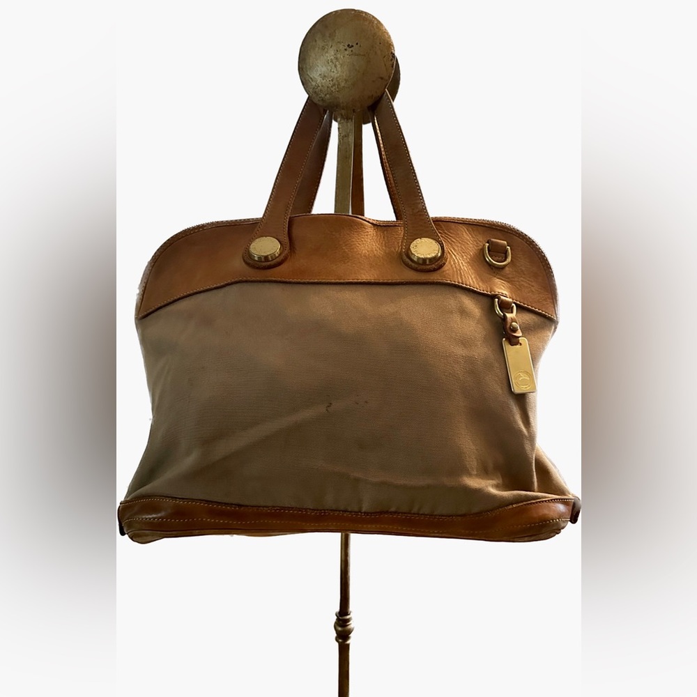 Dooney & Bourke Beige and Brown Leather Trim Tote